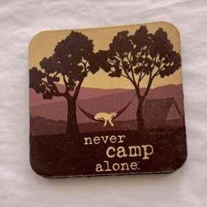 DOG IS GOOD “Never Camp Alone” Foam Coaster for Dog Lovers 4” Brown